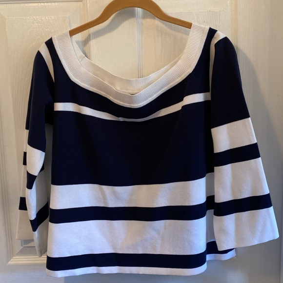 J. Crew women’s Medium navy and white striped cotton sweater - Picture 1 of 4